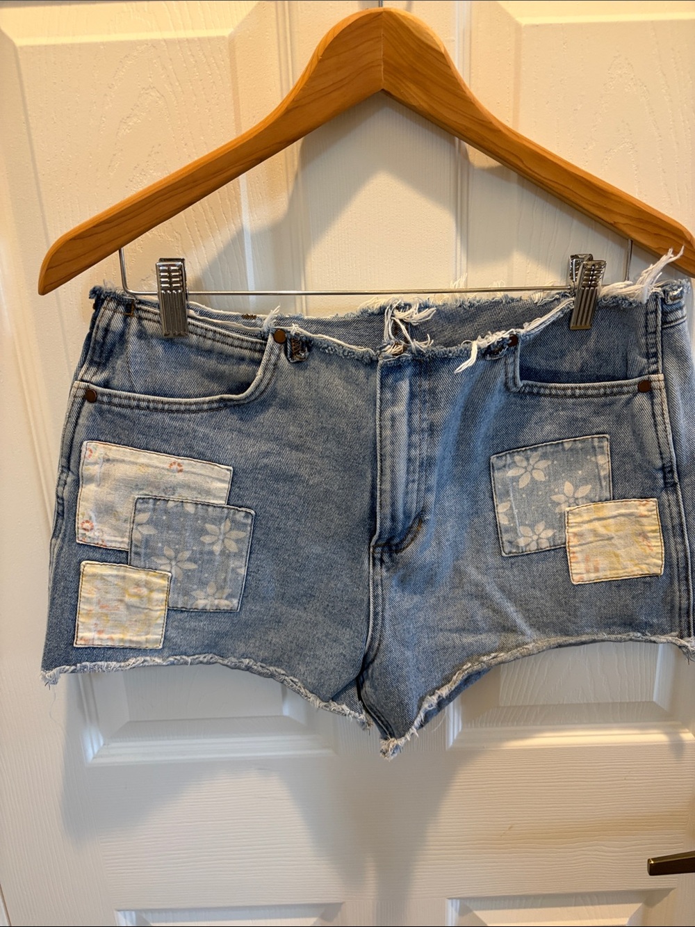 Wrangler Blue Denim Patchwork Cutoff Shorts
